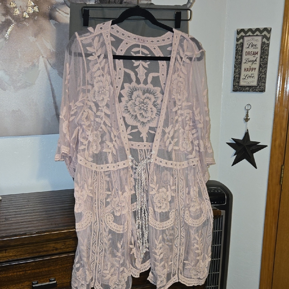 Pol Pink Lace Kimono Cardigan M/L